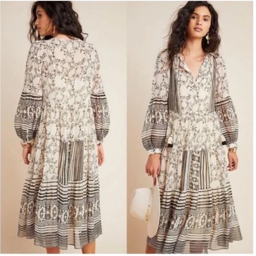 Anthropologie Talulah Tiered Midi Dress size Small (missing Slip Insert!)
